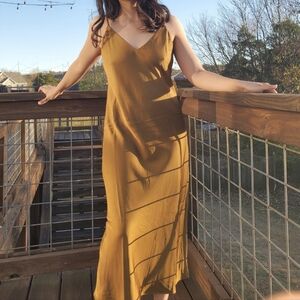 J. Crew Satin Slip Dress in Warm Golden Brown/Olive